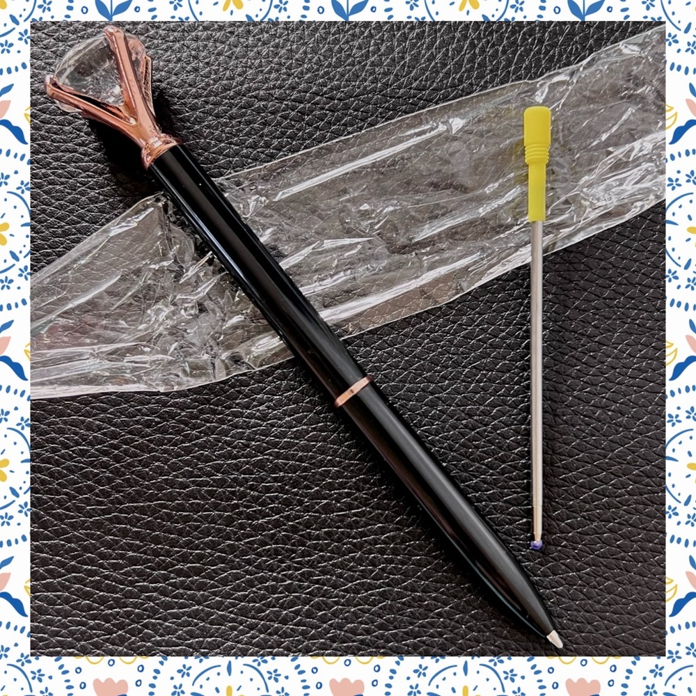 Diamond Top Black & Rose Gold METAL Ballpoint Pen Black Ink Refill PinkRainCloud
